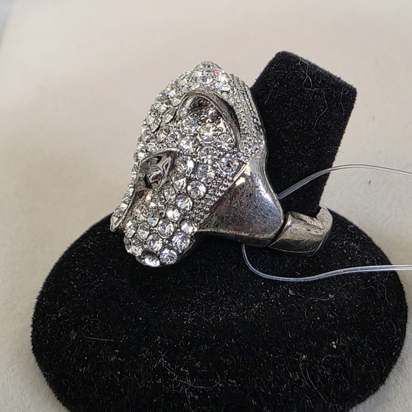 Statement Silver with Clear CZ Panther Head Stretch Ring - Picture 4 of 7